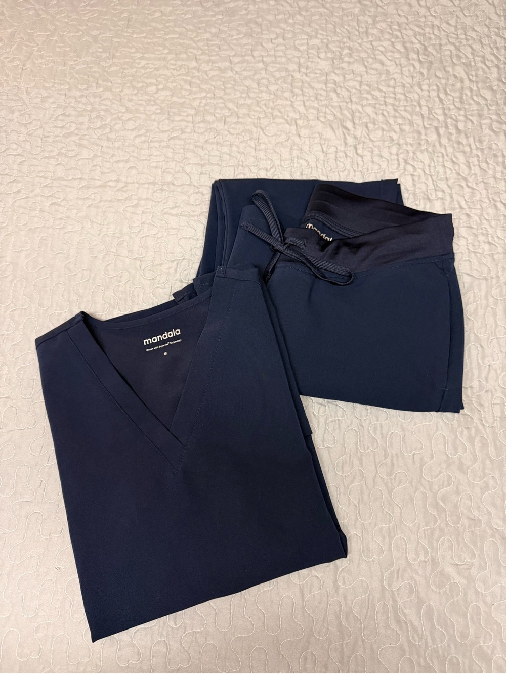 Mandala Women's Navy V-Neck Top and Pants Set - Size M.